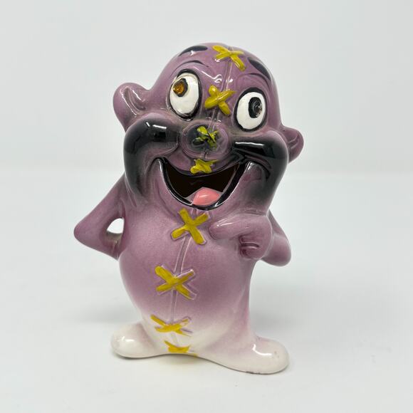 Vtg Kreiss Psycho Ceramics Purple Monster Figurine My Operation Stitches Kitschy - Picture 1 of 8
